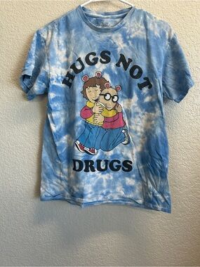Unbranded Blue Tie-Dye 'Hugs Not Drugs' Short Sleeve Graphic Tee